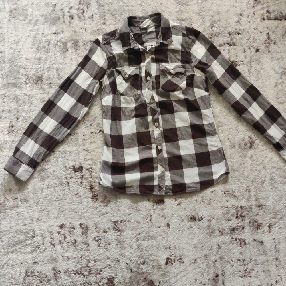 Eddie Bauer Black and White Plaid Shirt